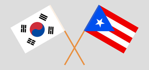 Crossed flags of South Korea and Puerto Rico. Official colors. Correct proportion