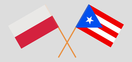 Crossed flags of Poland and Puerto Rico. Official colors. Correct proportion