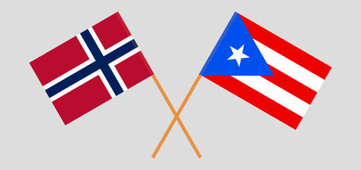 Obraz premium Crossed flags of Norway and Puerto Rico. Official colors. Correct proportion