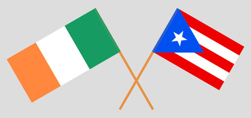 Crossed flags of Ireland and Puerto Rico. Official colors. Correct proportion