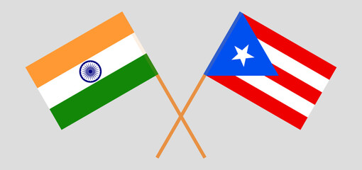 Crossed flags of India and Puerto Rico. Official colors. Correct proportion