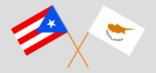 Crossed flags of Puerto Rico and Cyprus. Official colors. Correct proportion