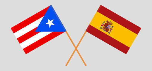 Crossed flags of Puerto Rico and Spain. Official colors. Correct proportion