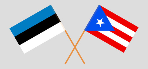 Fototapeta na wymiar Crossed flags of Puerto Rico and Estonia. Official colors. Correct proportion
