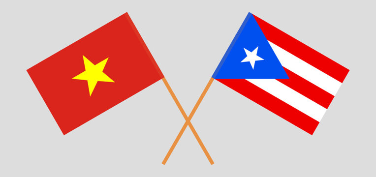 Crossed flags of Vietnam and Puerto Rico. Official colors. Correct proportion