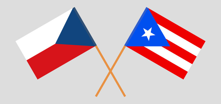 Crossed flags of Czech Republic and Puerto Rico. Official colors. Correct proportion