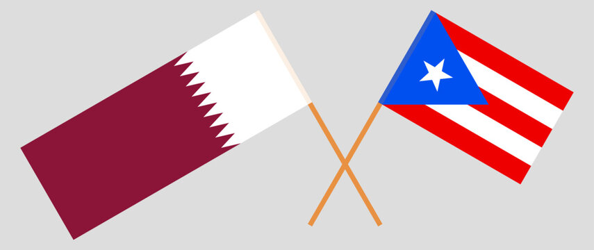 Crossed flags of Qatar and Puerto Rico. Official colors. Correct proportion
