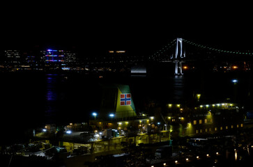 Fototapeta na wymiar 夜の港とレインボーブリッジ