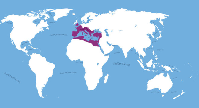 Map of  RomanEmpire the largest borders with all world, sea, ocean names