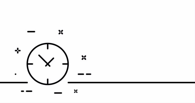 Wall Clock. Wristwatch, time, hour, minute, second, day, clock hand, time management. Punctuality concept. One line drawing animation. Motion design. Animated technology logo. Video 4K