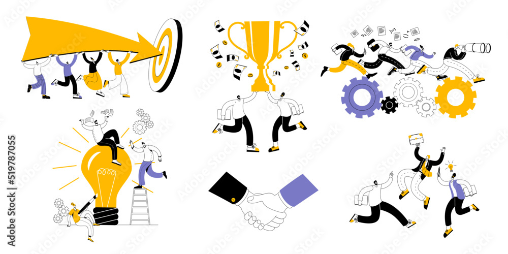 Aufkleber the concept of a vector illustration in a flat style on the theme of teamwork and joint solutions. a