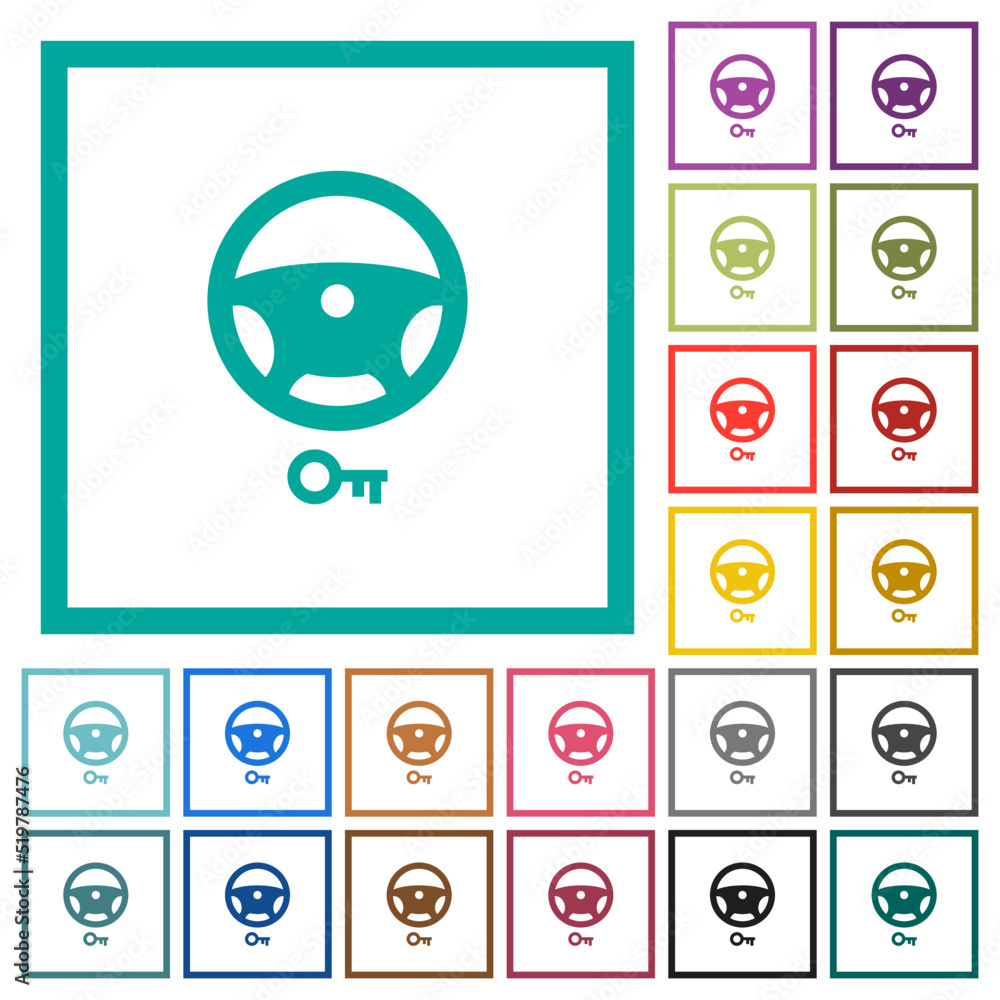 Poster steering lock flat color icons with quadrant frames