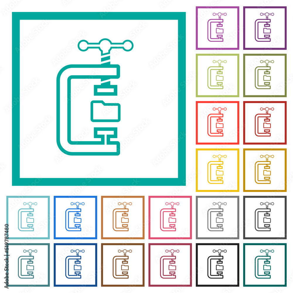 Poster folder compression outline flat color icons with quadrant frames