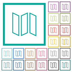 Collapsible map outline flat color icons with quadrant frames