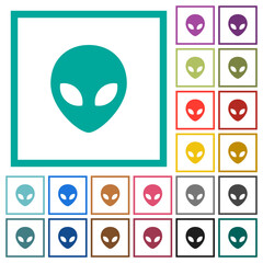 Alien head flat color icons with quadrant frames