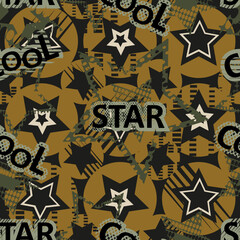 Abstract seamless stars pattern for girls, boys, clothes. Creative vector background with dots, geometric figures, stars. Funny wallpaper for textile and fabric. Fashion stars pattern style for kids