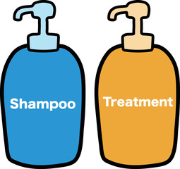 これはシャンプーとトリートメントのボトルのイラストです。