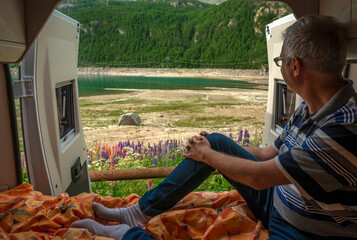Van life at Ceresole lake, Aosta valley
