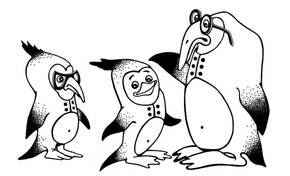 Penguin - the teacher teaches little penguins. Coloring.