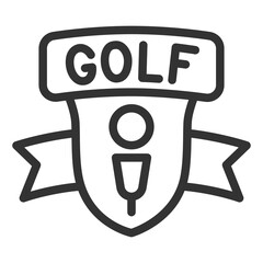 Emblem - ball on a stand, inscription golf - icon, illustration on a white background, outline style