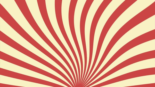 Groovy Red Sunburst Stripes Animation Background, Seamless Loop. Retro 70s Inspired Swirl Centered at the Bottom. Vintage Grunge Sun Bursts, 4k Video Motion Graphics