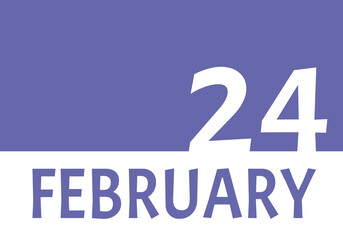 24 february calendar date with copy space. Very Peri background and white numbers. Trending color for 2022.
