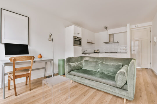 Modern Home With Furniture next to a kitchen