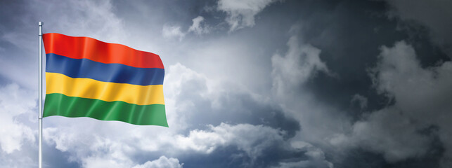 Mauritius flag on a cloudy sky