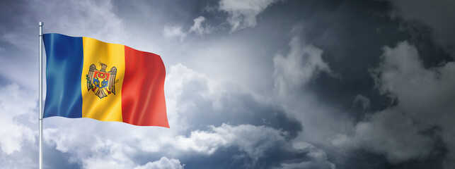 Moldova flag on a cloudy sky
