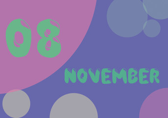8 november day of the month in pastel colors. Very Peri background, trend of 2022.