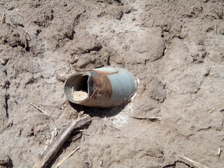 Old mortar in the dirt on Camp Slayer, in Baghdad, Iraq