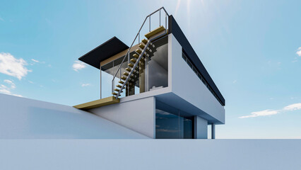 Obraz premium 3D rendering of a modern house against a blue sky