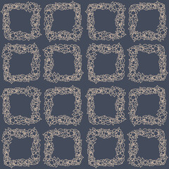 Square with flowers and leaves, dark color seamless pattern