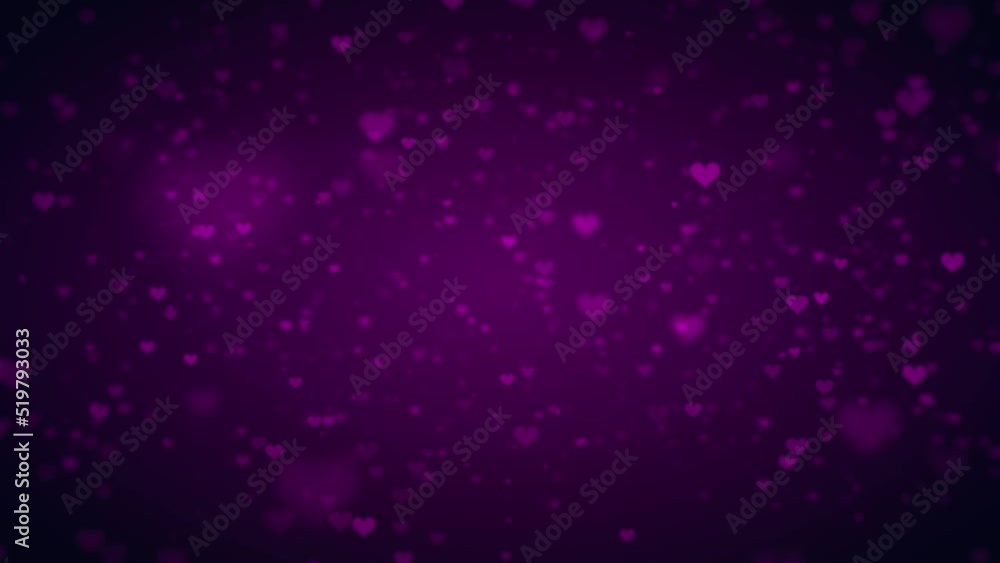 Poster abstract motion dark purple blurry sharp sparkle heart shape particles flying background seamless lo