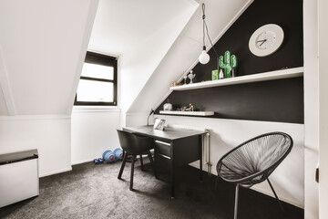 Bright room with a table and chair