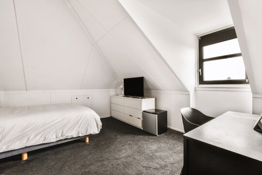 Bedroom interior with white walls