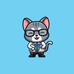 Fototapeta na wymiar Domestic Cat Doctor Cute Creative Kawaii Cartoon Mascot Logo