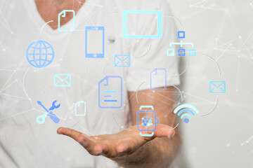 cloud connected to many objects on a virtual screen.