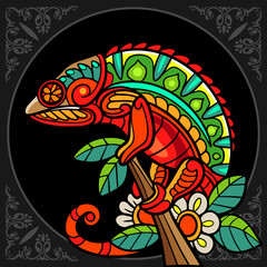 Colorful Chameleon zentangle arts isolated on black background