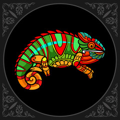 Colorful Chameleon zentangle arts isolated on black background