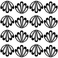 Black and white seamless pattern clam sea shell, simple contrast background for textile and packaging design