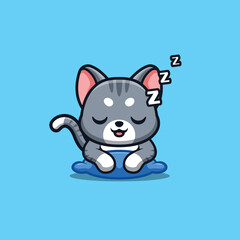Domestic Cat Sleepy Cute Creative Kawaii Cartoon Mascot Logo