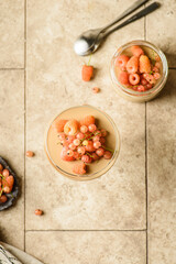 panna cotta with raspberries and currants