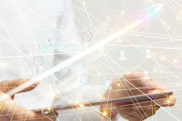 Abstract network of physical devices on the Internet using a network connection with statistics...