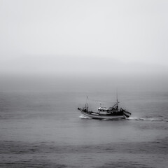 A small fishing boat cruising the bay of Angra dos Reis, State of Rio de Janeiro, Brazil, B&W. Taken with Nikon D750 24-120 lens, at 85mm, 1/80 f 8.0 ISO 100. Date: Jan 04, 2018