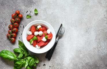 Italian appetizer caprese. Classic caprese salad with tomatoes and mozzarella