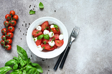 Italian appetizer caprese. Classic caprese salad with tomatoes and mozzarella