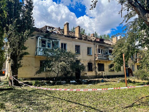 Destroyed houses after rocket attack