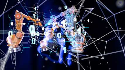 Neural network 3D illustration. Big data and cybersecurity