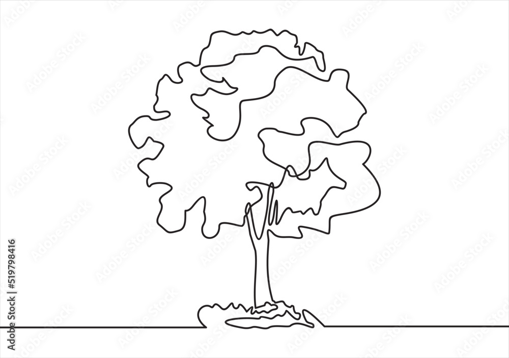 Poster abstract tree in continuous line art drawing style.
